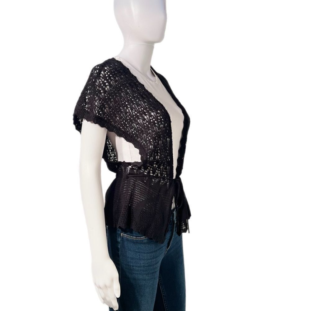 Crochet Knit Drop Waist Drawstring Cardigan - Picture 5 of 11